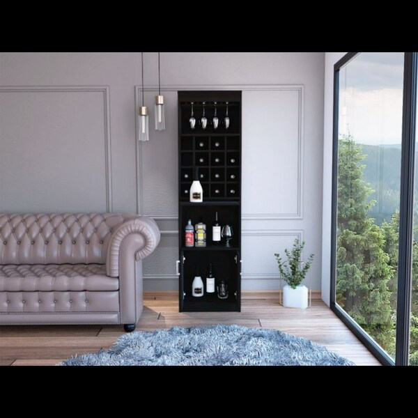 Tuhome Kava Bar Cabinet, Concealable Serving Tray, Sixteen Built-in Wine Rack, Shelf, Double Door, Black BLW6552 - main
